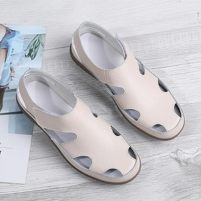 Women's closed toe hollow magic tape sandals comfy walking driving loafers shoes