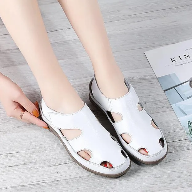 Women's closed toe hollow magic tape sandals comfy walking driving loafers shoes