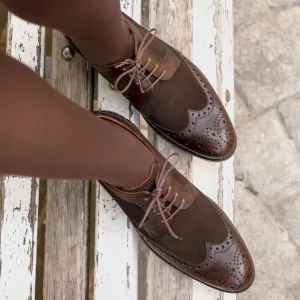 Women's Derby Wingtip Leather Shoes Dark Brown 2796