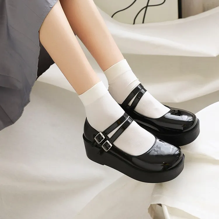 Women's Double Strap Platform Wedge Heels Shoes