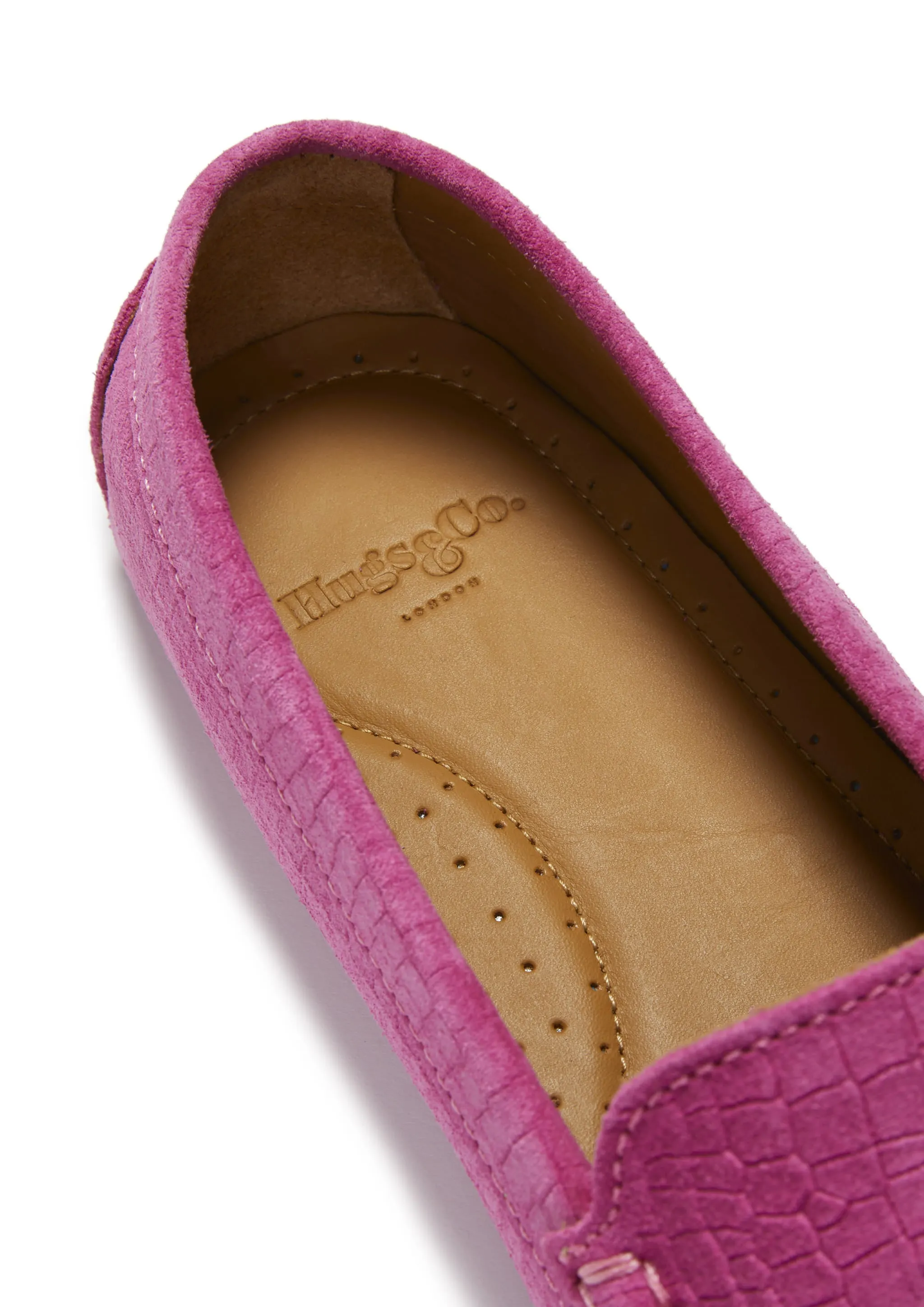 Women's Tasselled Driving Loafers, pink embossed suede